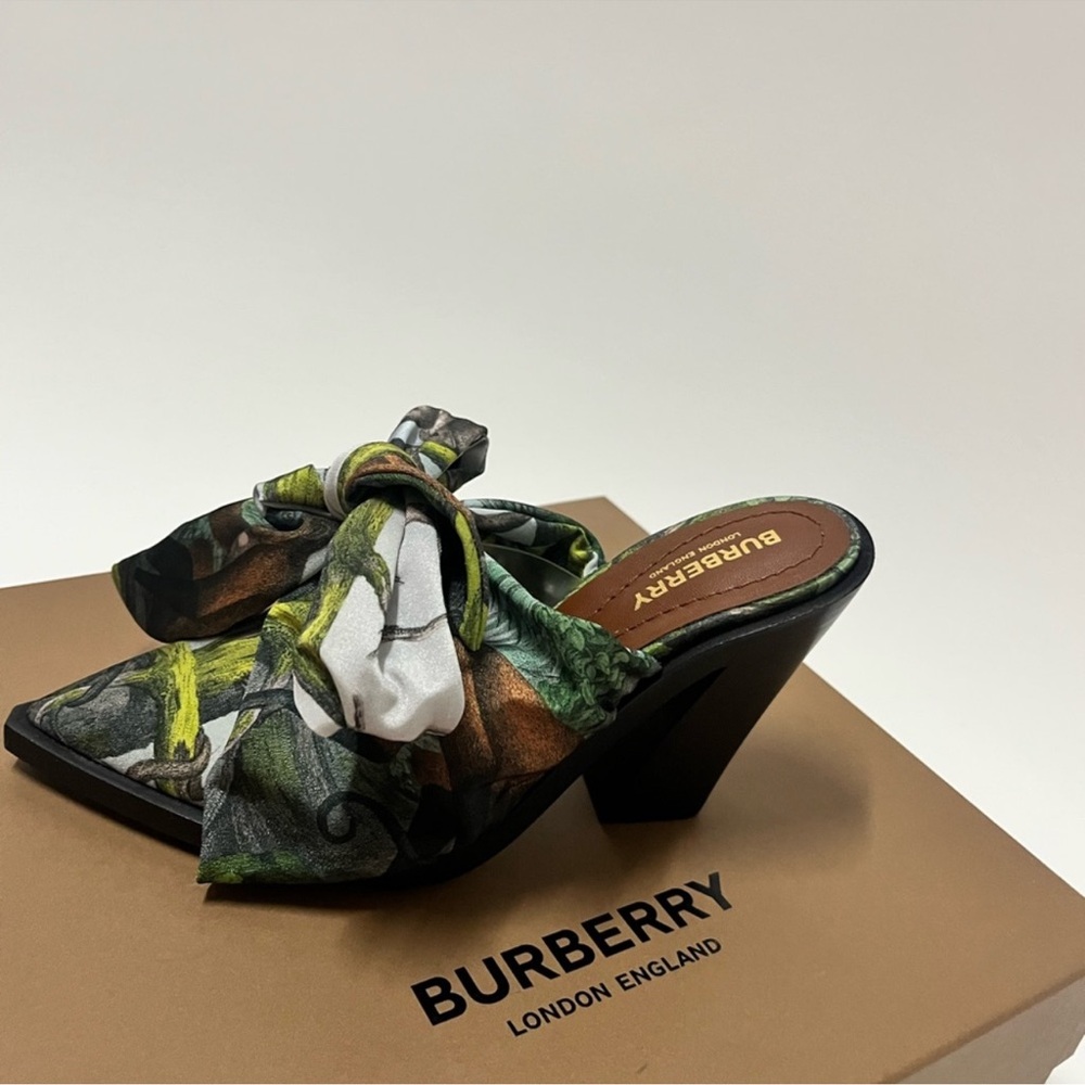 Burberry Multicolor Satin Tillington Ankle Tie Pointed Toe Mules